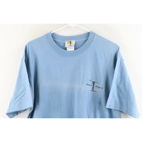 Vintage 90s Robert August Surfing Spell Out Autographed T-Shirt Blue - Picture 2 of 11